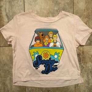 Scooby Doo Women’s Crop T-Shirt Front And Back Graphics Size Small Pale Pink